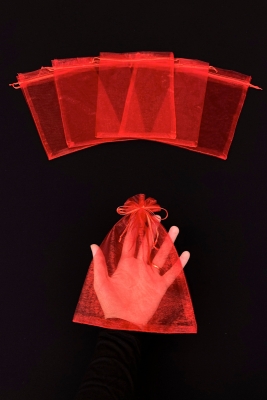 Kırmızı Organze Şeffaf Tül Kese, 20 Adet Ölçü 17x23cm, Hediye Gelin Düğün Bohça Çeyiz Havlu Yasin