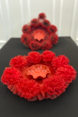 Kırmızı Simli Ponpon Kına Tepsisi