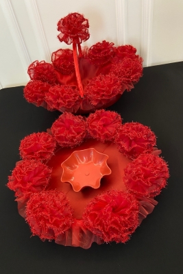 Kırmızı Simli Ponpon Kına Tepsisi Ve Sepeti Takımı