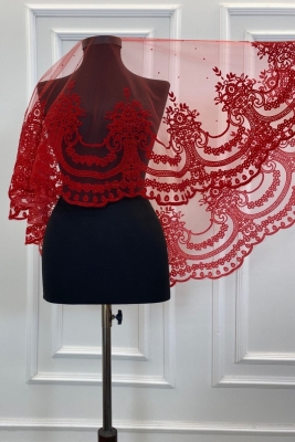 Kırmızı Simli Sultan Desen Gelin Duvak Seti, Kına Duvağı Yüz Örtüsü Alı