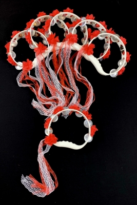 Kırmızı Süslü Gelin Nedime Kına Gecesi Düğün Sünnet Tefi, Üç Boyut Lazer Çiçek Kurdele Süslü 5 Adet