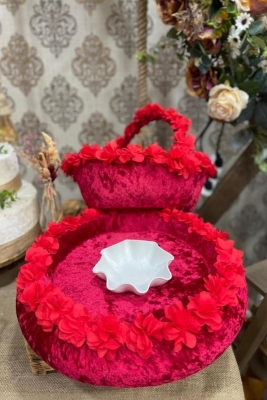 Kırmızı Üç Boyutlu Kına Tepsi Ve Sepeti Kına Gecesi Malzemeleri