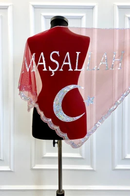Kırmızı Sünnet Omuz Örtüsü, Üçgen Ayyıldız Ve Maşallah Pullu, Sünnet Kirve Düğün Tören Eğlence Kına Gecesi Özel Gün Pelerin Aksesuar