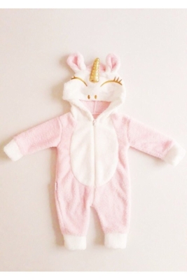 Kız Bebek Pembe Peluş Unicorn Tulum