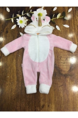 Kız Bebek Pembe Welsoft Peluş Fermuarlı Unıcorn Tulum 6-24 Ay