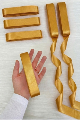 Koyu Gold Saten Kurdele 3cm 10mt, Bohça Çeyiz Nikah Kına Sünnet Söz Doğum Günü Parti Hediye Süsleme