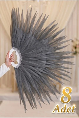 Koyu Gri Saçaklı Dans Yelpazesi, 8 Adet Büyük Boy 120x80cm, Kına Gecesi, Bride, Organizasyon, Gösteri