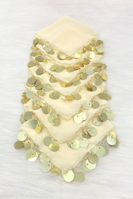 Krem Gold Şifon Halay Mendili 5 Adet, Gelin Damat Düğün Kına Sünnet Nişan Bride