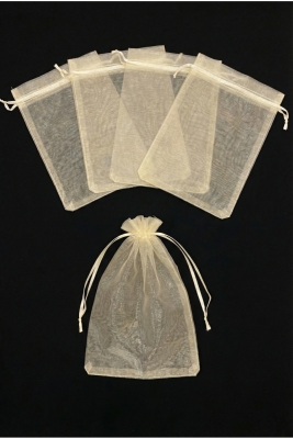 Krem Organze Şeffaf Tül Kese, 10 Adet Ölçü 20x30cm, Düğün Bohça Çeyiz Yazma Havlu Yasin Mevlüt