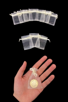 Krem Organze Şeffaf Tül Kese, 50 Adet Ölçü 5x7cm, Kına Çerez Kuruyemiş Altın Takı Söz Hediye Bohça