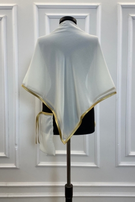 Krem Şifon Lüks Damat Omuz Örtüsü Şalı, Sağdıç Asker Örtüsü, Sade Model