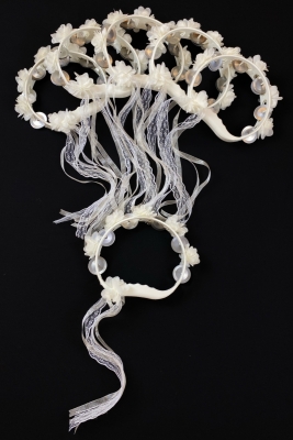 Krem Süslü Gelin Nedime Kına Gecesi Düğün Sünnet Tefi, Üç Boyut Lazer Çiçek Ve Kurdele Süslü 5 Adet