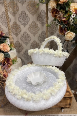 Krem Üç Boyutlu Kına Tepsi Ve Sepeti Kına Gecesi Malzemeleri