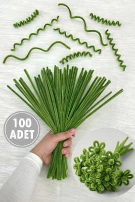 Küf Yeşili Şönil 30cm, 100 Adet Tüylü Kadife Tel Peluş, El İşi, Çiçek, Hediye, Süsleme, Okul, Etkinlik