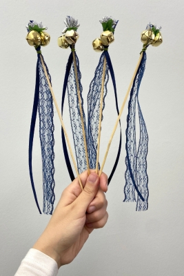 Lacivert Çubuk Nedime Zili, Gelin Tefi, Kına Tefi, Sünnet Zili Cipso Çiçek Kurdele Süslemeli 10 Adet