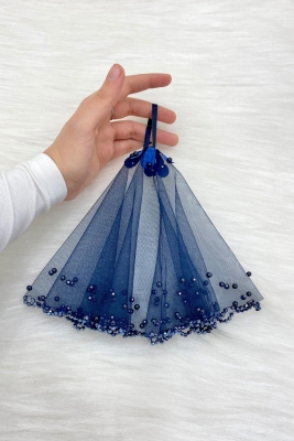 Lacivert Gelin Damat Halay El Mendili, Kristal Boncuk Ve İncili, Düğün Kına Sünnet Nişan Söz, 1 Adet