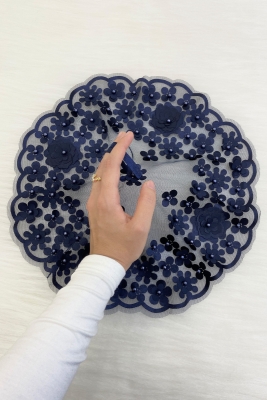 Lacivert Gelin Damat Mendili, İnci Detaylı Düğün Halay Nedime Söz Nişan Kına Sünnet Bride Mendil