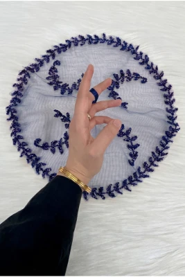 Lacivert Gelin Damat Mendili, Işıl Işıl Kristal Cam Boncuk Süslemeli, Kına Halay Düğün Nedime Sünnet Söz Nişan Bride Parti, 1 Adet