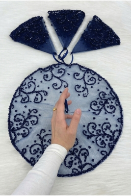 Lacivert Gelin Damat Mendili, Kristal Cam Boncuk, Kına Halay Düğün Nedime Sünnet Söz Bride, 1 Adet