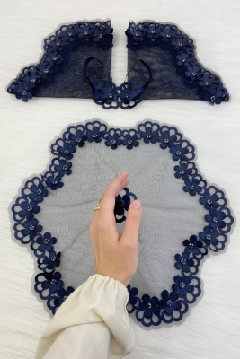 Lacivert Gelin Damat Mendili Parlak Taşlı Düğün Halay Nedime Söz Nişan Kına Sünnet Bride Mendil