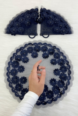 Lacivert Gelin Damat Mendili, Parlak Taşlı Düğün Halay Nedime Söz Nişan Kına Sünnet Bride Mendil