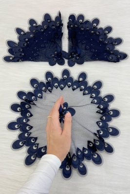 Lacivert Gelin Damat Mendili ParlakTaş Detaylı Düğün Halay Nedime Söz Nişan Kına Sünnet Bride Mendil