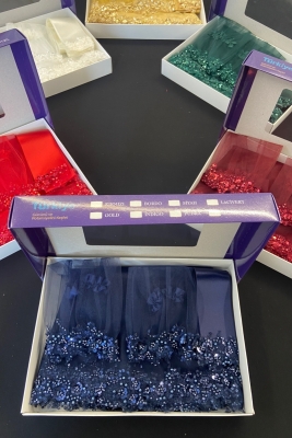 Lacivert Gelin Duvak Seti, Su Taşlı Elegance Model 6 Parça