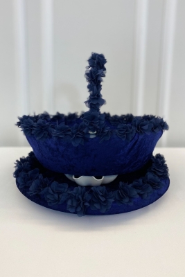 Lacivert Gelin Kına Gecesi Tepsi Ve Sepeti, Düğün, Sünnet, Nişan, Kadife Üç Boyutlu Lazer Çiçekli