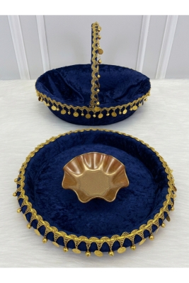 Lacivert Gelin Kına Gecesi Tepsi Ve Sepeti, Kadife, Gold Zilli Ve Pullu, Düğün, Sünnet, Nişan, Söz