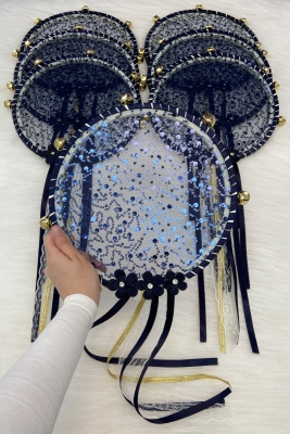 Lacivert Gelin Nedime Tef, Çiçek Pul Payet Ve Parlak Taşlı Düğün Kına Bride Sünnet Parti Defi 1 Adet