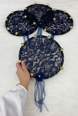 Lacivert Gelin Nedime Tefi Dantel, 3D Çiçek Süslemeli, Düğün Kına Gecesi Sünnet Bride To Be, 1 Adet