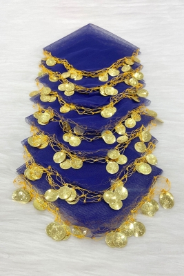 Lacivert Gold Pullu Tül Halay Mendili 5 Adet, Gelin Damat Düğün Kına Sünnet Söz Nişan Bride