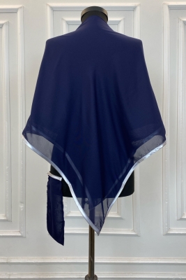 Lacivert Gümüş Şifon Lüks Damat Omuz Örtüsü Şalı, Sade Model, Sağdıç Nedime Kına Asker Şalı Duvağı