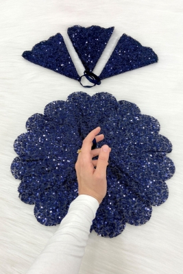 Lacivert Işıl Işıl Pullu Gelin Damat Mendili, Pul Payet Detaylı, Düğün Kına Sünnet Söz Nişan Bride