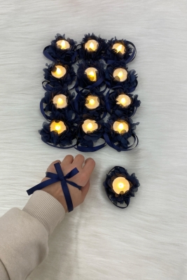 Lacivert Ledli Kına El Mumu, Düğün, Nedime, Bride, Sünnet, Led Işıklı, Tealight Mum Pilli 12 Adet