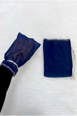 Lacivert Sade Damat Asker Eldiveni, Gümüş Sim Kenar, Düğün Kına Gecesi Bekarlığa Veda Nikah Sünnet 1 Adet