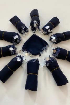 Lacivert Şifon Gelin Damat Halay Mendili, Hediye Mendil 10 Adet, Düğün Kına Sünnet Nişan Sünnet