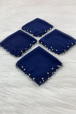 Lacivert Şifon Gelin Damat Mendili, Düğün Halay Nedime Bride Parti Kına Nişan Sünnet Hediye, 5 Adet