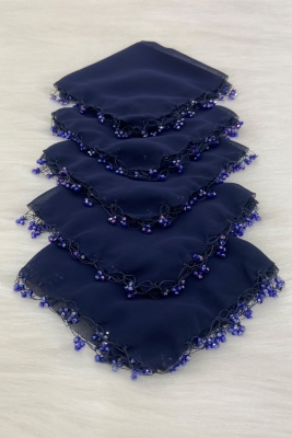 Lacivert Kristal Cam Boncuklu Gelin Damat Mendili, 5 Adet, Düğün Kına Sünnet Nişan Halay Nedime