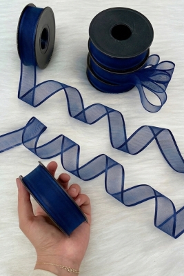 Lacivert Şifon Kurdele 2,5 cm 20 mt, Gelin, Damat, Bohça, Nişan, Çeyiz, Özel Gün, Hediye, Düğün, Süs