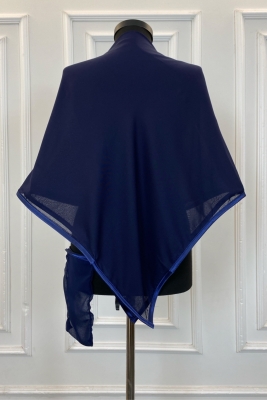 Lacivert Şifon Lüks Damat Omuz Örtüsü Şalı, Sade Model, Sağdıç Nedime Kına Asker Şalı Duvağı