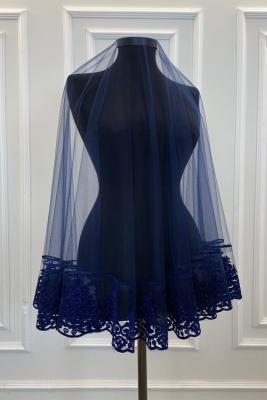 Lacivert Simli Gelin Duvak Seti, Kına Duvağı Örtüsü