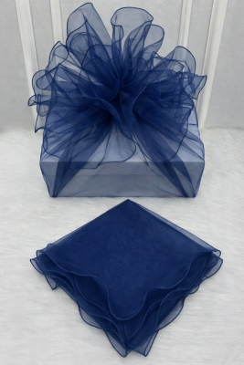 Lacivert Süsleme Tülü, Lacivert Kenar Bohça Çeyiz Gelin Damat Nişan Nikah Hediye Süsü 150x150cm