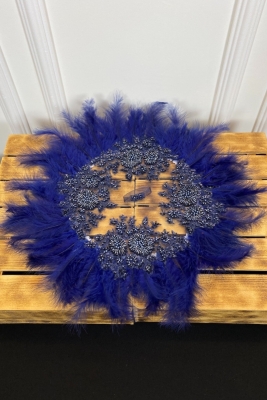 Lacivert Vip Deluxe Gelin Mendili, Boncuk Inci Pul Detaylı Lüks Güpürlü