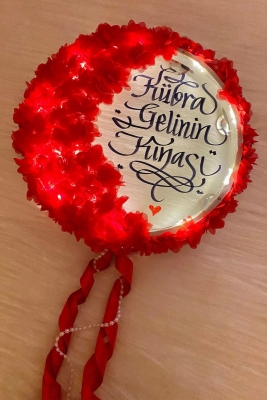 Ledli Şeffaf Gelin Tefi 32cm 3d Çiçek Saten Kurdele Incili 6 Renk Düğün Kına Nedime Bride Parti Defi