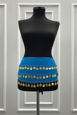 Mavi Gold Şakira Oryantal Dansöz Dans Kemeri Pullu Zilli Kına Oyun Eğlence Düğün Shakira Kemer