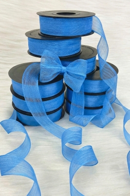 Mavi Keten Nopeli Kurdele 2,5 Cm 20 Metre, Bohça Çeyiz Özel Gün Hediye Süsleme Kurdelesi