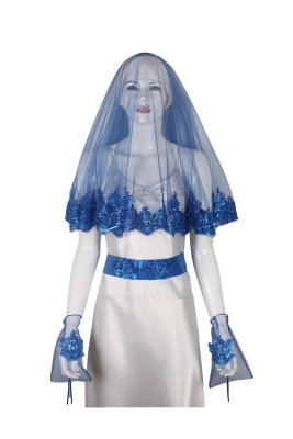 Mavi Kına Örtüsü Tel Kırma Duvak 4'lü Set