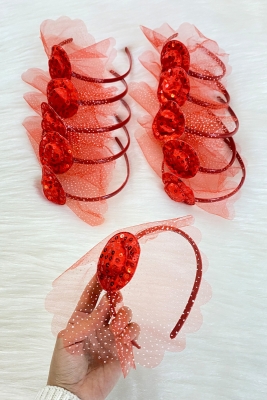 Mini Şapkalı Tüllü Kırmızı Nedime Taç, Gelin Kına Gecesi Düğün Bride Bekarlığa Veda Partisi Sünnet