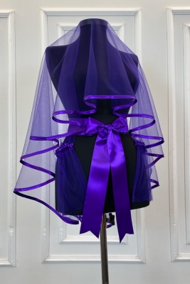 Mor Biyeli Gelin Duvak Kuşak Eldiven Tam Set Kına Gecesi Düğün Nikah